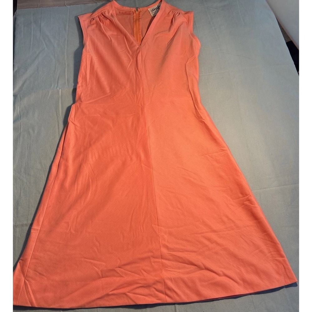 Vintage Anjac Marc Needle Coral Orange Sleeveless A-Line V-Neck Dress Size 12